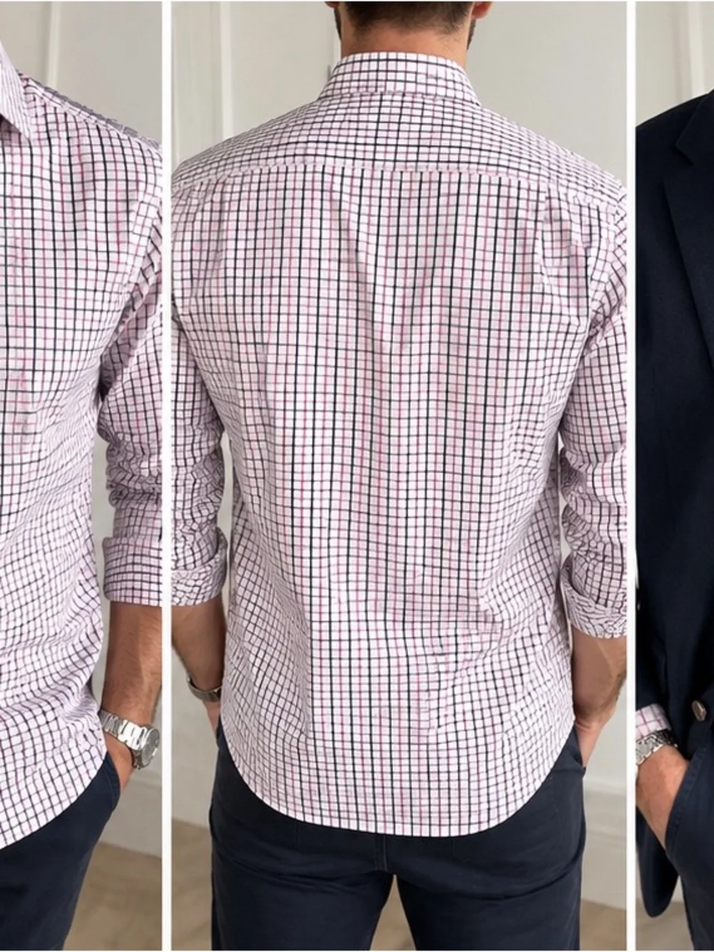 Banana Republic Slim Fit Checked Dress Shirt - White with Pink & Navy
